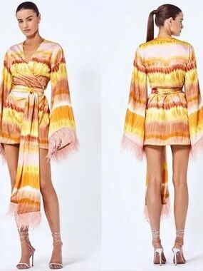 Alexis Multicolor Sunset Tie-Dye Dress with Orange Trim